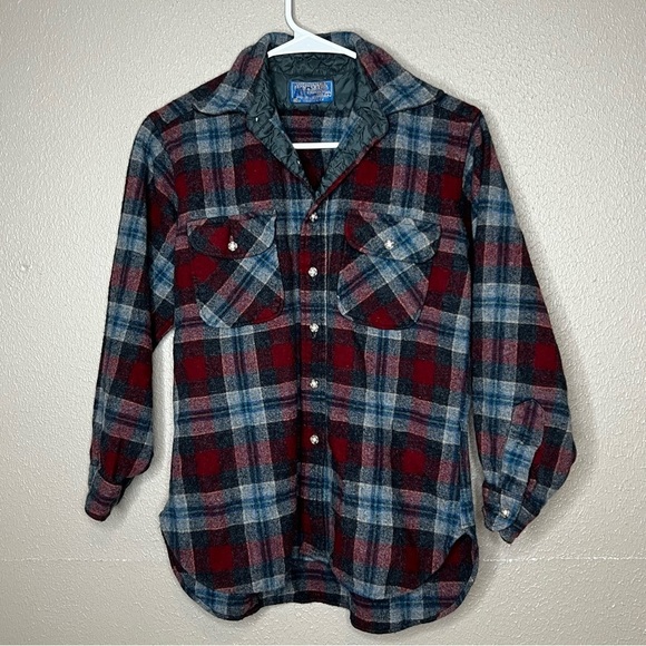 Pendleton Vintage Boys 100% Virgin Wool Flannel Shirt Red Gray Plaid Size L - Picture 5 of 7